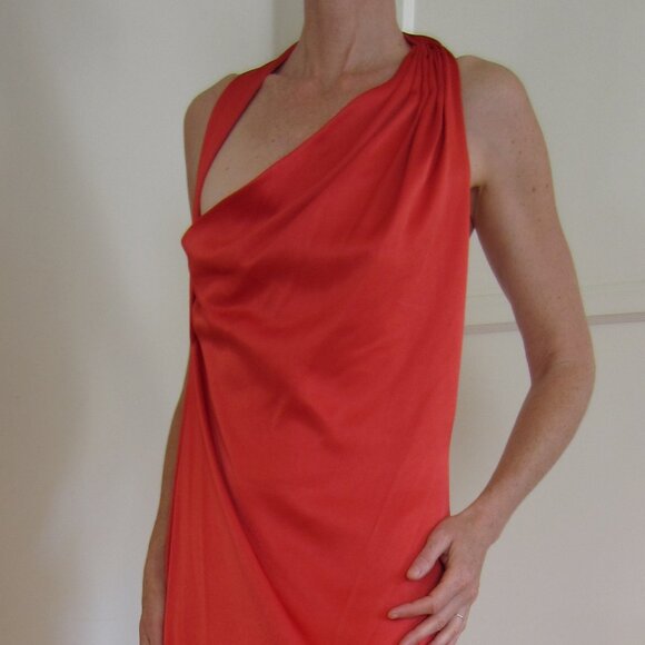 NWT Alice + Olivia Paulette Red Satin Dress One Shoulder Gown Poppy Size 12 - Picture 1 of 16